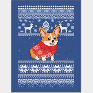 Corgi Christmas Sweater Pattern Posters and Art