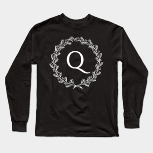 Beautiful Letter Q Alphabet Initial Monogram Wreath White version check out my store for the Black version Long Sleeve T-Shirt