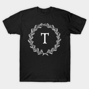 Beautiful Letter T Alphabet Initial Monogram Wreath White version check out my store for the Black version T-Shirt