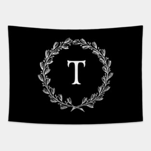 Beautiful Letter T Alphabet Initial Monogram Wreath White version check out my store for the Black version Tapestry
