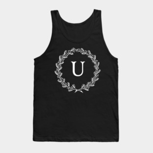 Beautiful Letter U Alphabet Initial Monogram Wreath White version check out my store for the Black version Tank Top