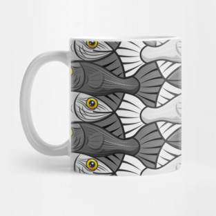 Escher style fish IV black and white Mug