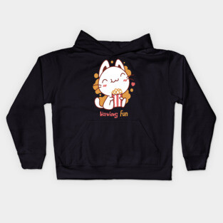 Cute Kawaii Cat Having Fun & Eats Popcorn Kids Hoodie