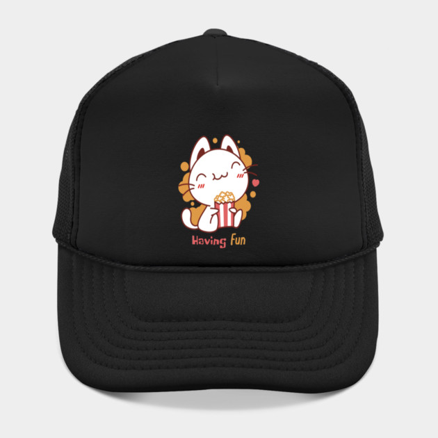 Cute Kawaii Cat Having Fun & Eats Popcorn by DrollDrifter