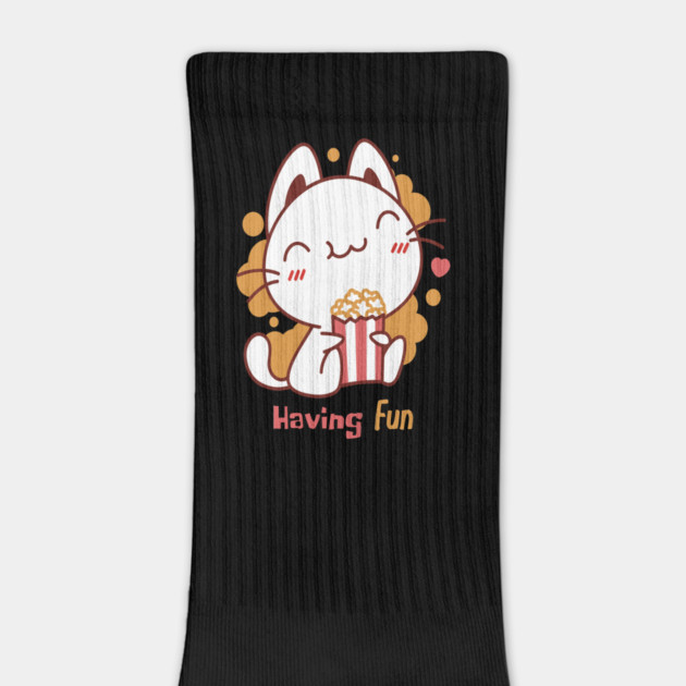 Cute Kawaii Cat Having Fun & Eats Popcorn by DrollDrifter