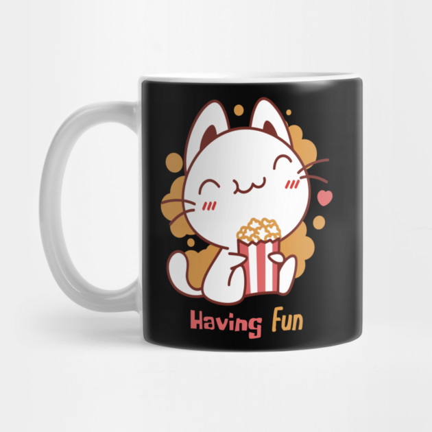 Cute Kawaii Cat Having Fun & Eats Popcorn by DrollDrifter
