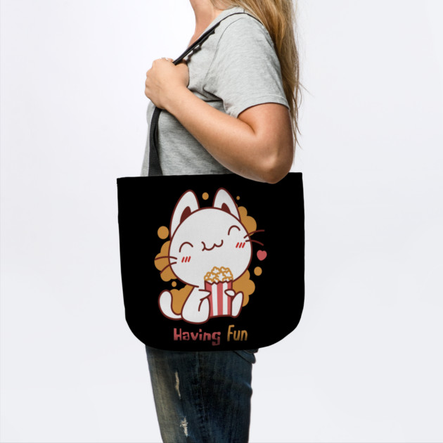 Cute Kawaii Cat Having Fun & Eats Popcorn by DrollDrifter