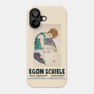 Egon Schiele - Exhibition Art Poster - Seated Woman with Bent Knee Phone Case