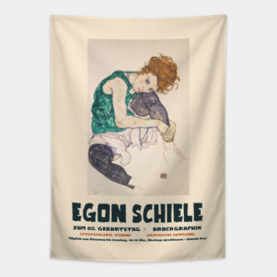 Egon Schiele - Exhibition Art Poster - Seated Woman with Bent Knee Tapestry
