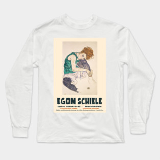 Egon Schiele - Exhibition Art Poster - Seated Woman with Bent Knee Long Sleeve T-Shirt
