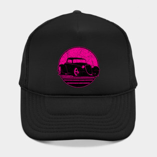 Retro Hot Pink Hot Rod Grungy Sunset Illustration Hat