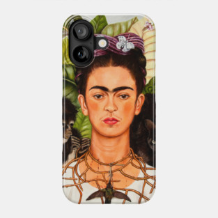 Frida Kahlo Exhibition Art Poster - "Self-Portrait with Thorn Necklace and Hummingbird" 1988 Phone Case