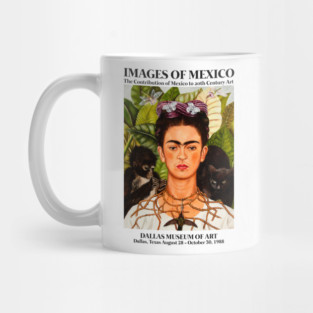 Frida Kahlo Exhibition Art Poster - "Self-Portrait with Thorn Necklace and Hummingbird" 1988 Mug