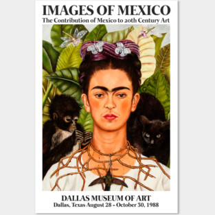 Frida Kahlo Exhibition Art Poster - "Self-Portrait with Thorn Necklace and Hummingbird" 1988 Posters and Art