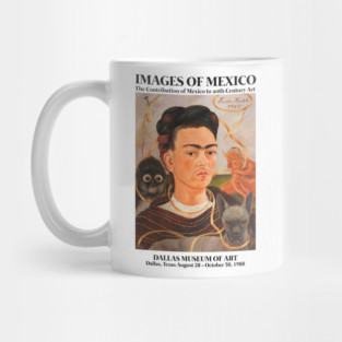 Frida Kahlo Exhibition Art Poster - "Self-Portrait with Monkey" 1988 Mug