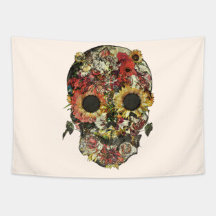 sugar skull, skull art flowers Tapestry