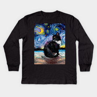 Black Tuxedo Cat Night 2 Kids Long Sleeve T-Shirt