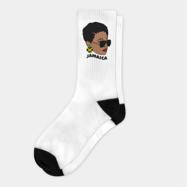 Proud Jamaican Woman, Afro Melanin Jamaica Flag Socks by logiamerch
