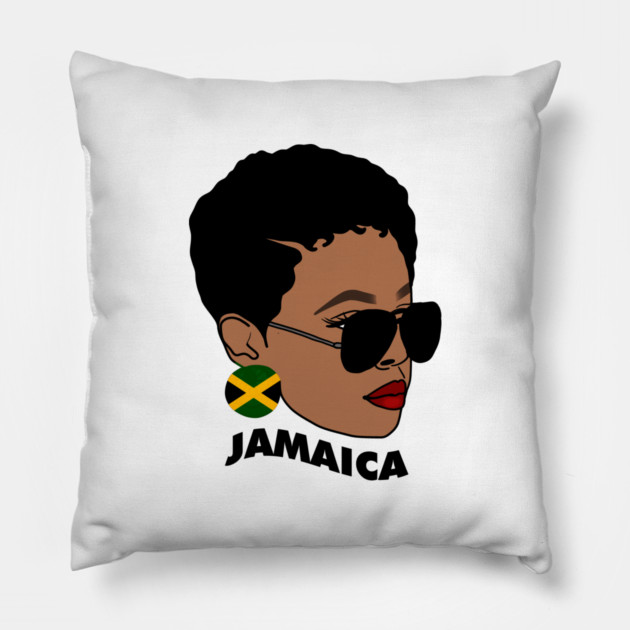 Proud Jamaican Woman, Afro Melanin Jamaica Flag Pillow by logiamerch
