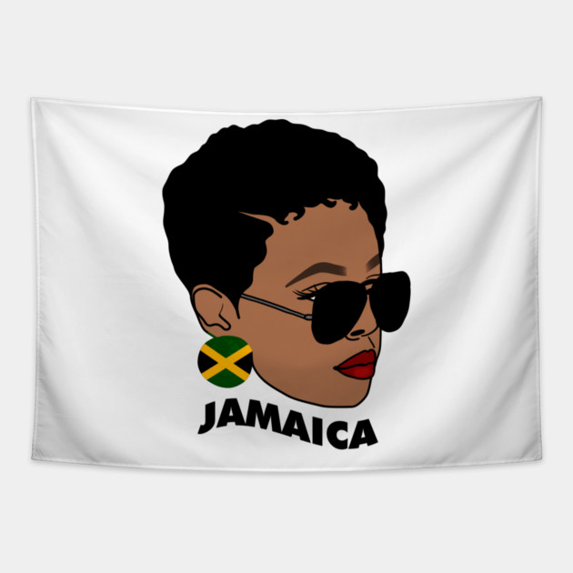 Proud Jamaican Woman, Afro Melanin Jamaica Flag Tapestry by logiamerch