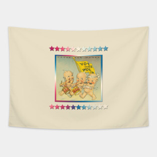 Kewpie Votes For Women Gold Red, White And Blue Stars Tapestry
