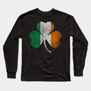 Vintage Flag of Ireland Shamrock Long Sleeve T-Shirt