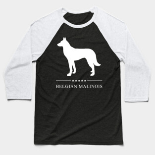 Belgian Malinois Dog White Silhouette Baseball T-Shirt