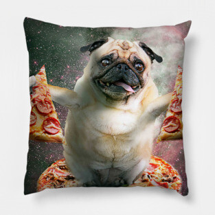 Funny Space Pug Dog With Pizza Pillow