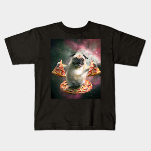Funny Space Pug Dog With Pizza Kids T-Shirt