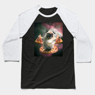 Funny Space Pug Dog With Pizza Baseball T-Shirt
