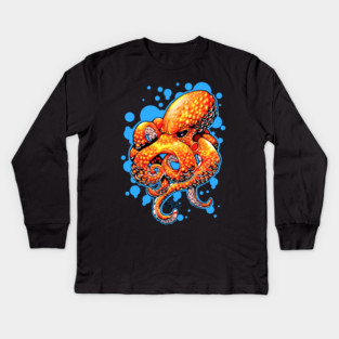 Orange Octopus Kids Long Sleeve T-Shirt