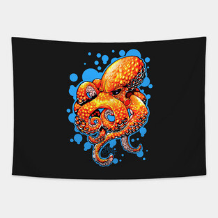 Orange Octopus Tapestry