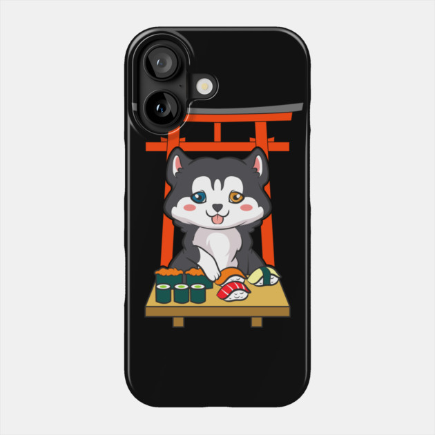 Siberian Husky eating Sushi Phone Case by creative