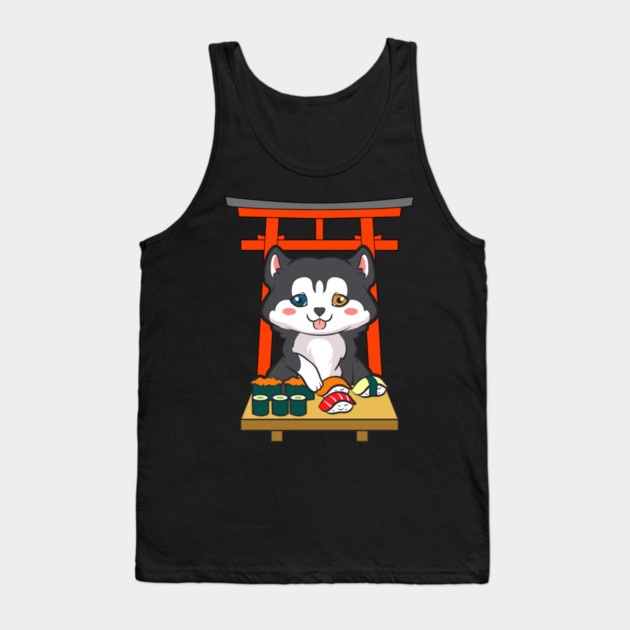 Siberian Husky eating Sushi Tank Top by creative