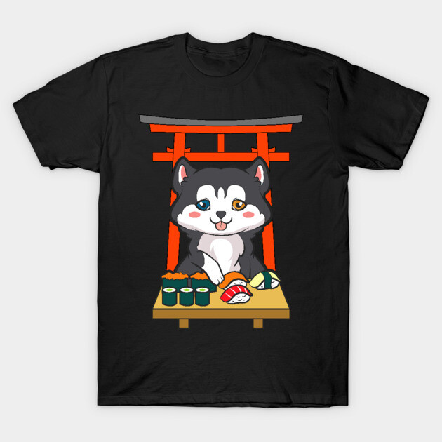 Siberian Husky eating Sushi T-Shirt by creative