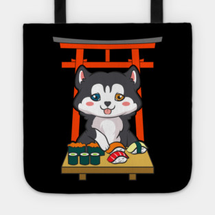 Siberian Husky eating Sushi Tote