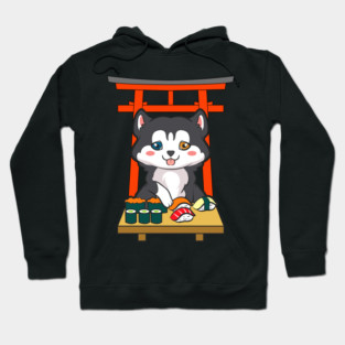 Siberian Husky eating Sushi Hoodie