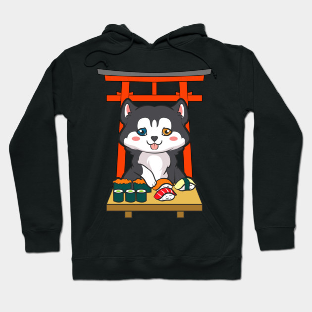 Siberian Husky eating Sushi Hoodie by creative