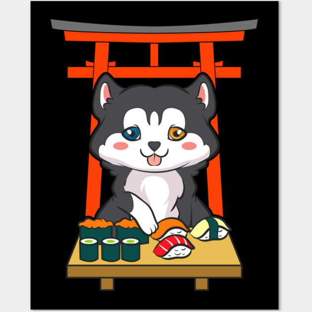 Siberian Husky eating Sushi Wall Art by creative