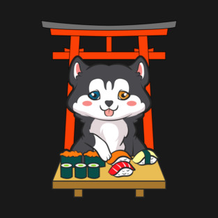 Siberian Husky eating Sushi T-Shirt