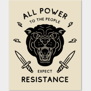 Black Panther - All Power to the People - Expect Resistance | Black Owned BLM Black Lives Matter | Original Art Pillowcase | Tattoo Style Logo Posters and Art