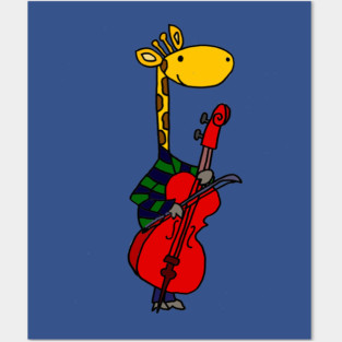 Funny Funky Giraffe Playing Cello Posters and Art