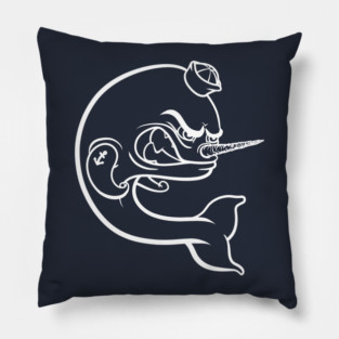Angry Narwhal - White Outline Pillow