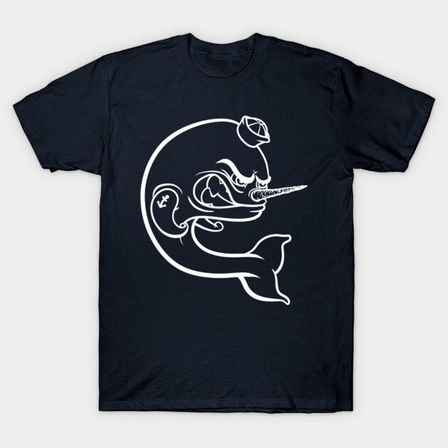 Angry Narwhal - White Outline T-Shirt by StineBrunson