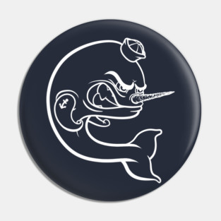 Angry Narwhal - White Outline Pin