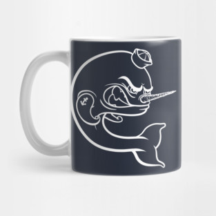 Angry Narwhal - White Outline Mug