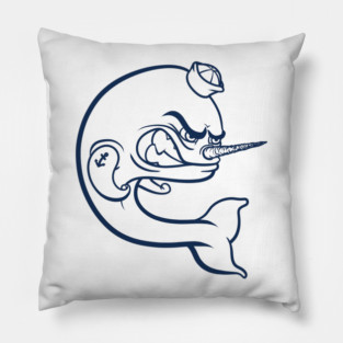 Angry Narwhal - Navy Outline Pillow