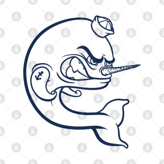 Angry Narwhal - Navy Outline by StineBrunson