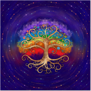 Tree of life Golden Swirl and Rainbow Posters and Art