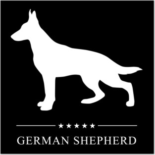 German Shepherd Dog White Silhouette Posters and Art